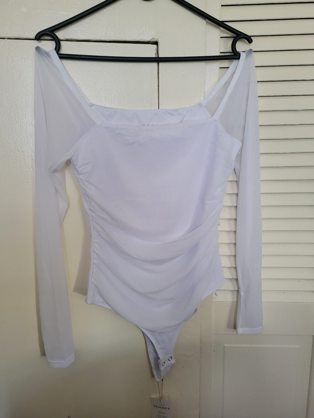 White Long-Sleeve Sheer Bodysuit